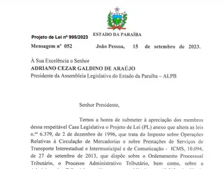 Governador João Azevêdo propõe aumento da Alíquota do ICMS para 20% na Paraíba