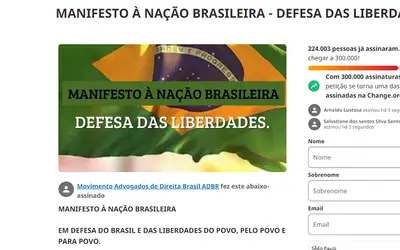 Manifesto em defesa das liberdades e de Bolsonaro já reúne mais de 200 mil assinaturas