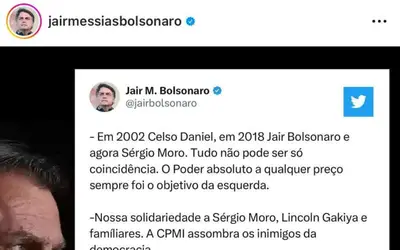 Jair Bolsonaro se solidariza com Moro após Polícia Federal revelar plano de morte e relembra assassinato de Celso Daniel