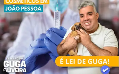 Lei 15.061/23, de autoria do vereador Guga Oliveira, proíbe uso animais para testes de produtos cosméticos em João Pessoa