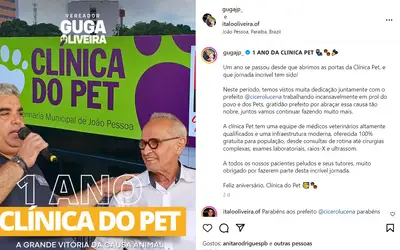Prefeito Cícero e Vereador Guga comemoram um ano da Clínica do Pet em João Pessoa
